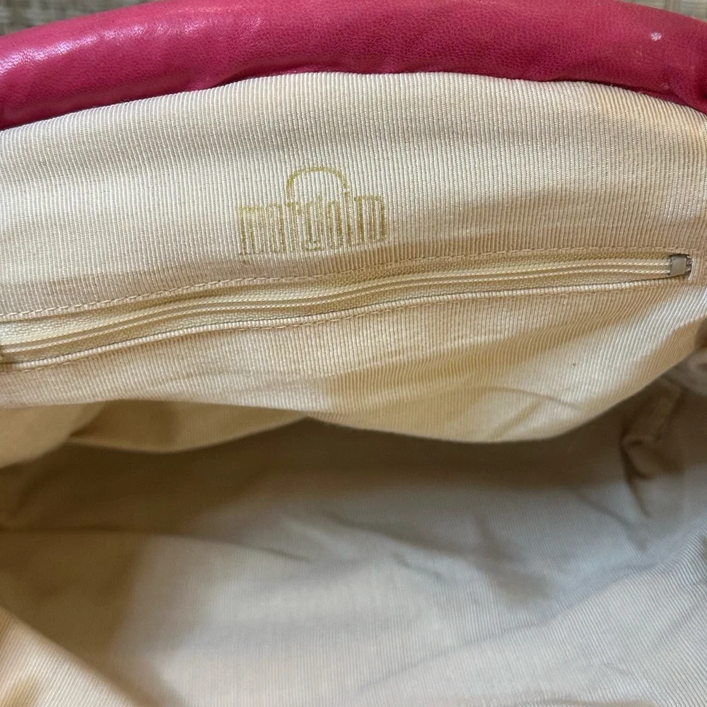 SOLD 🌟4xHP🌟VTG 1980s Pink Leather Shoulder Bag w/ Button Accent by Margolm USA - Picture 5 of 16